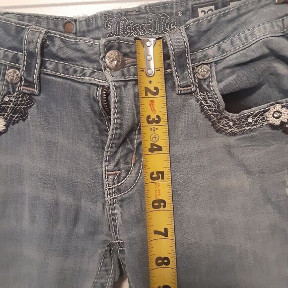 Miss Me Jeans Boot Cut Womens 29 Distressed Rhinestone Thick Stitch - Picture 12 of 13